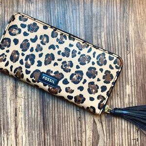 Fossil Tassel Wallet Leather Animal Print